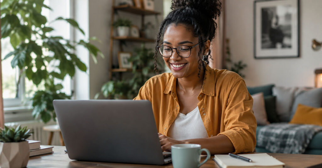 Person working remotely on laptop from home 2026