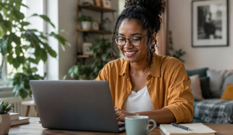 Person working remotely on laptop from home 2026
